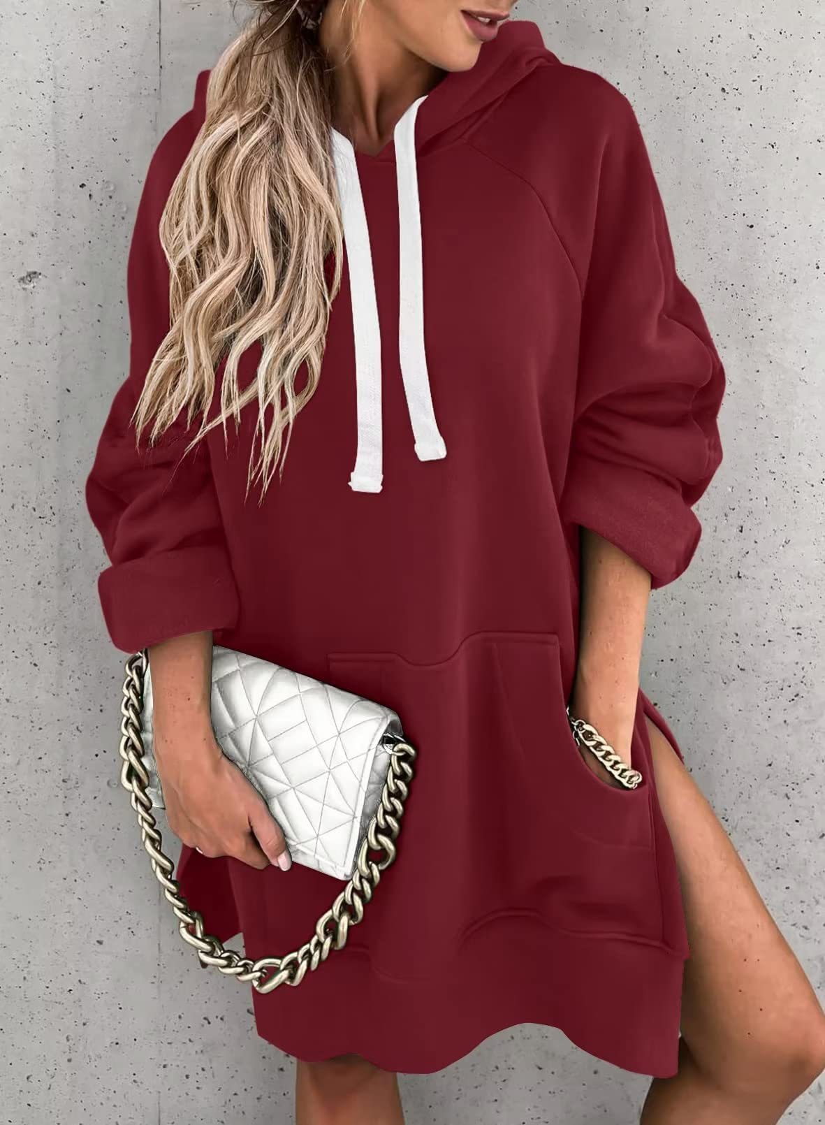 Women's Innovative Solid Color Hooded Mid-length Sweaters