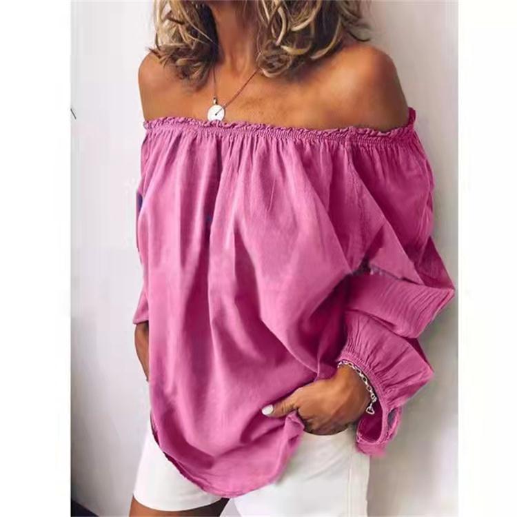 Women's Elastic Pleated Cotton Linen Solid Color Blouses