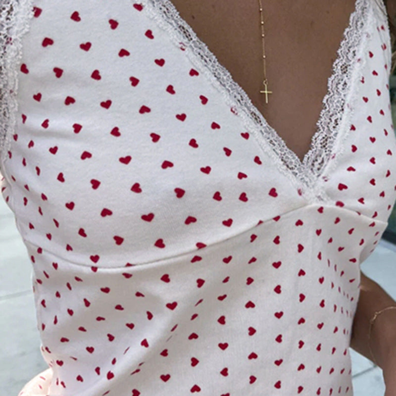 Lace Stitching Love Polka Dot Brace Tops