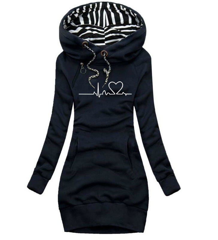 Women's Printed Mid-length Fashion Fashionmonger Slimming Hooded Sweaters