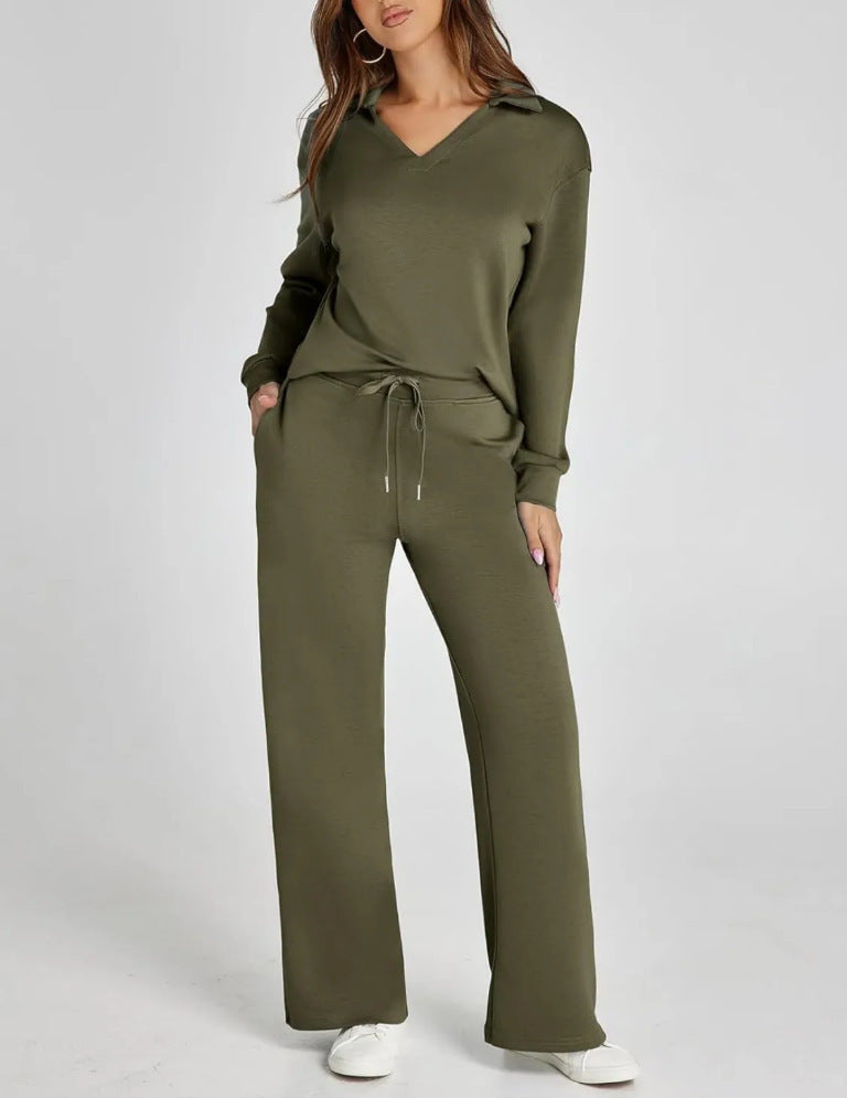 With Drawstring Design Elastic Waist Flared Suits