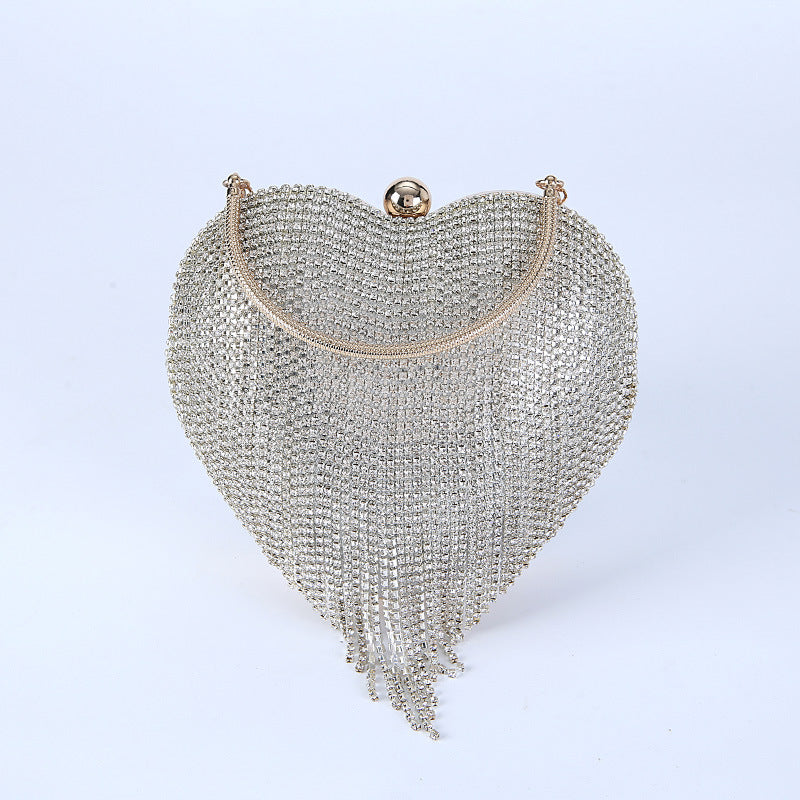 Women's Peach Heart Diamond Tassel Party Portable Evening Bags
