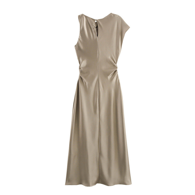 Women's Fashion Temperament Pleated Silk Satin Texture Dresses