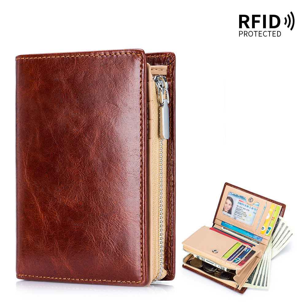 Men's Short Business First Layer Cowhide Retro Card Holder