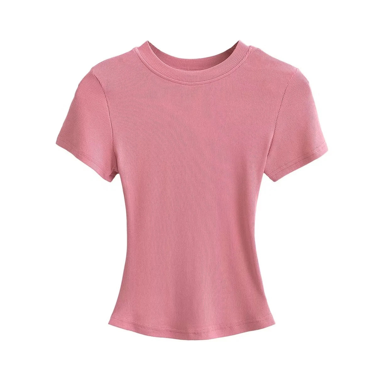 Women's Stretch Round Neck Thread T-shirt Summer High Waist Tight Blouses