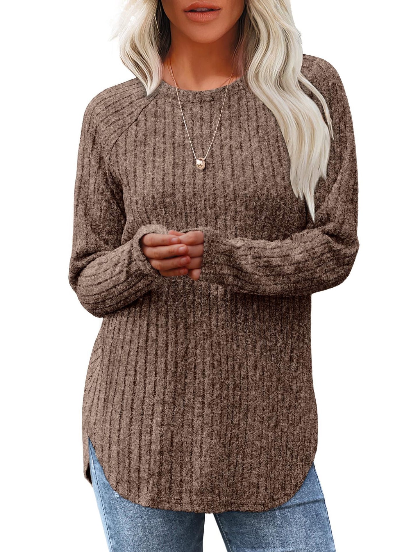 Women's Autumn Loose Round Neck High Low Blouses