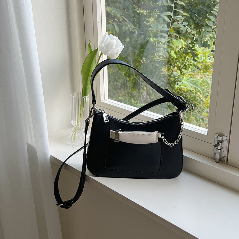 Women's Design Contrast Color Chain Pocket French Crossbody Bags