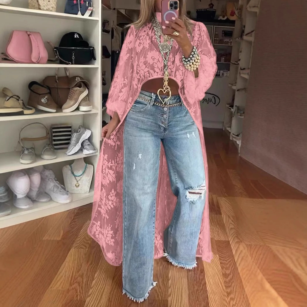 Comfortable Innovative Creative Lace Floral High-low Blouses