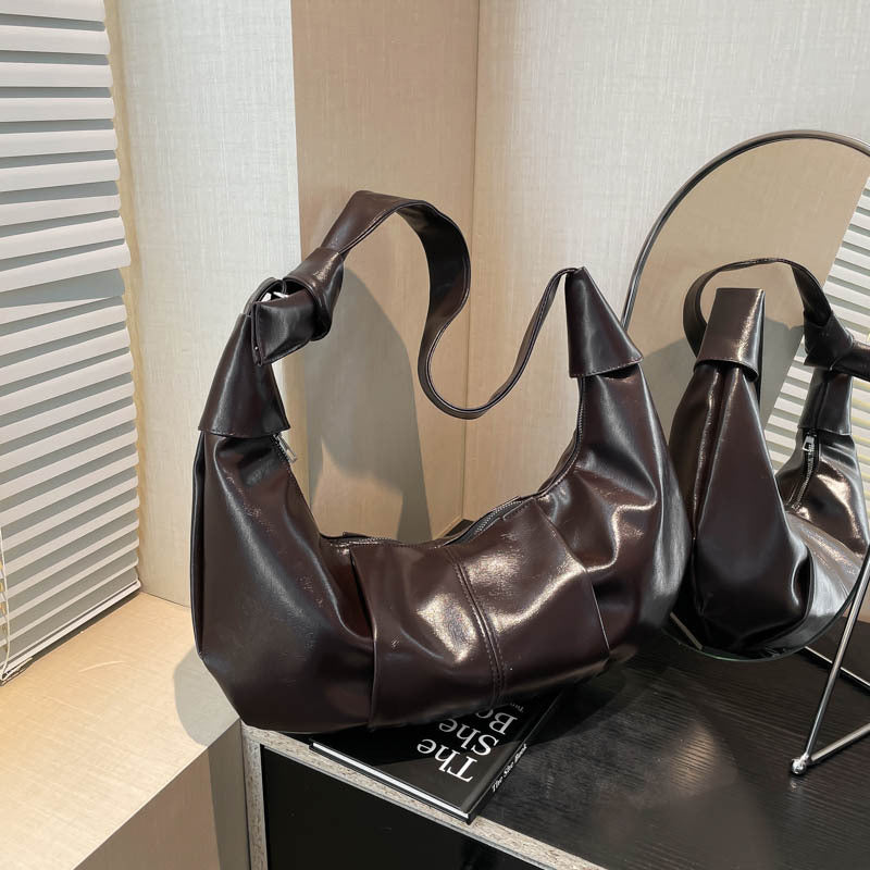 Korean Style Large Capacity Retro Soft Surface Pleated Idle Solid Bags