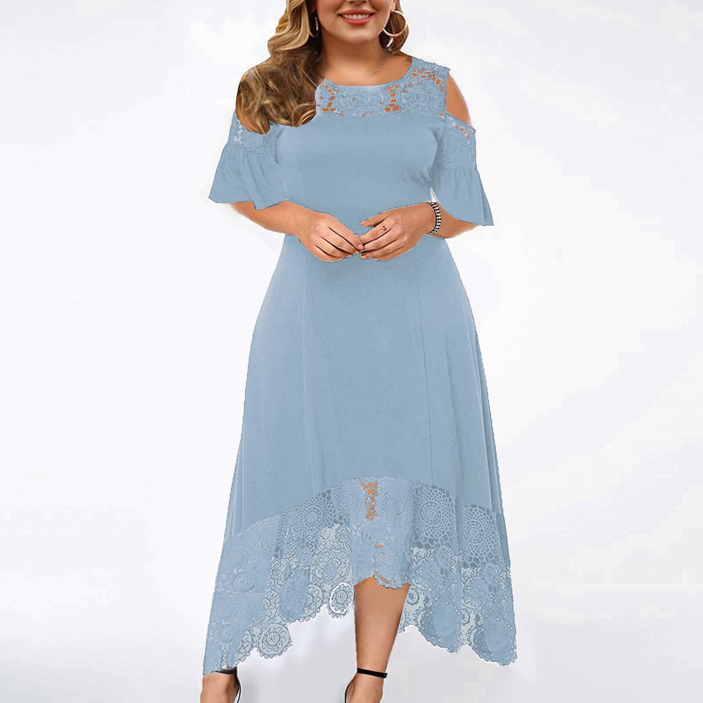Color Chest Wrap Lace High Waist Dresses