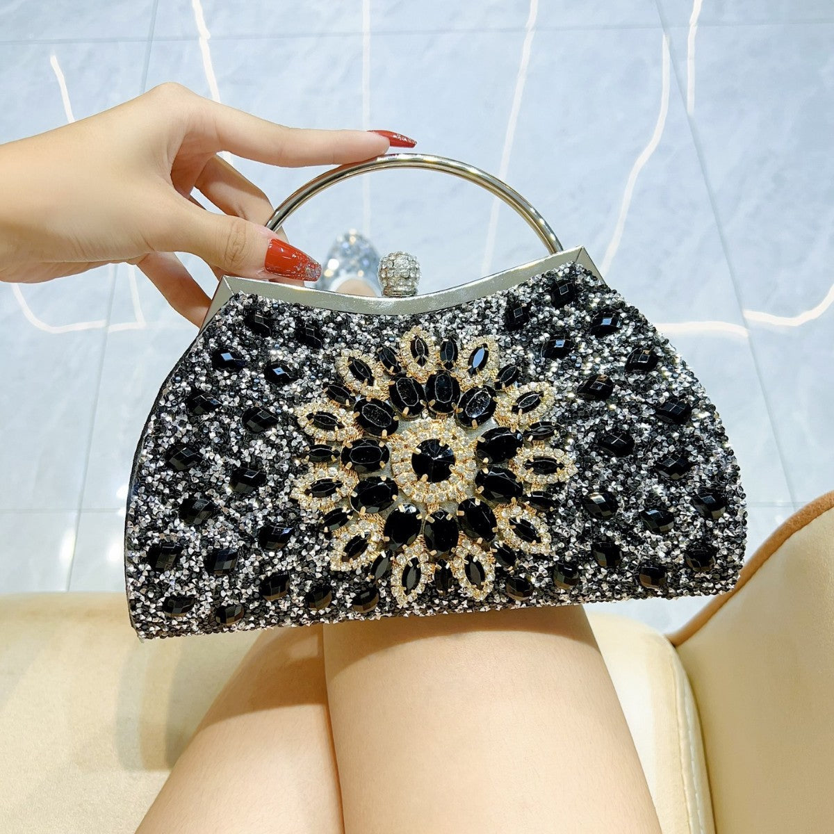Women's Textured Dress Banquet Fashion Full Diamond Handbags