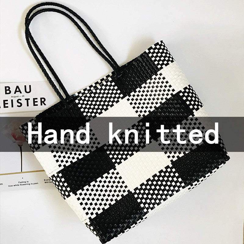 Women's White Plastic Woven Vegetable Basket Pet Shoulder Bags