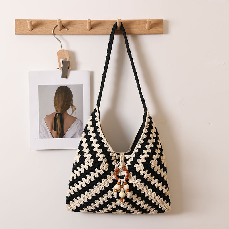 Women's Single Cotton Thread Woven Color Grandmother Shoulder Bags
