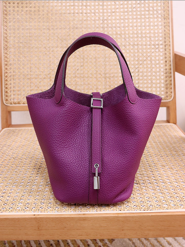Women's Top Layer Cowhide Leather Portable Vegetable Handbags