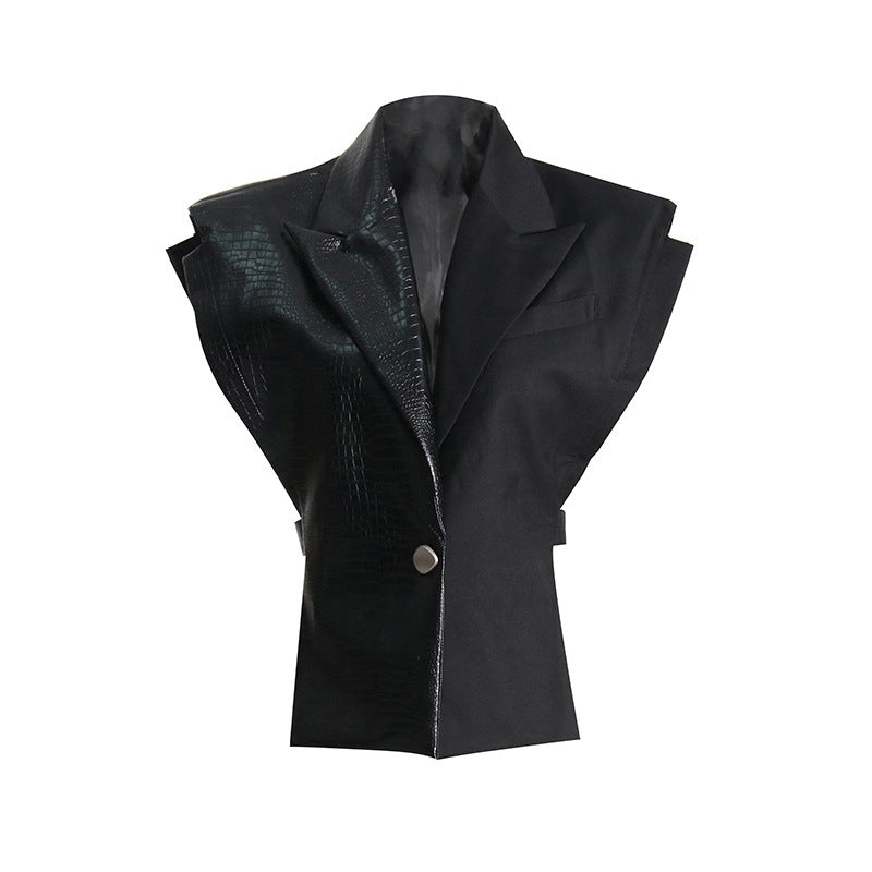 Crocodile Pattern Leather Stitching Fabric Personality Jackets