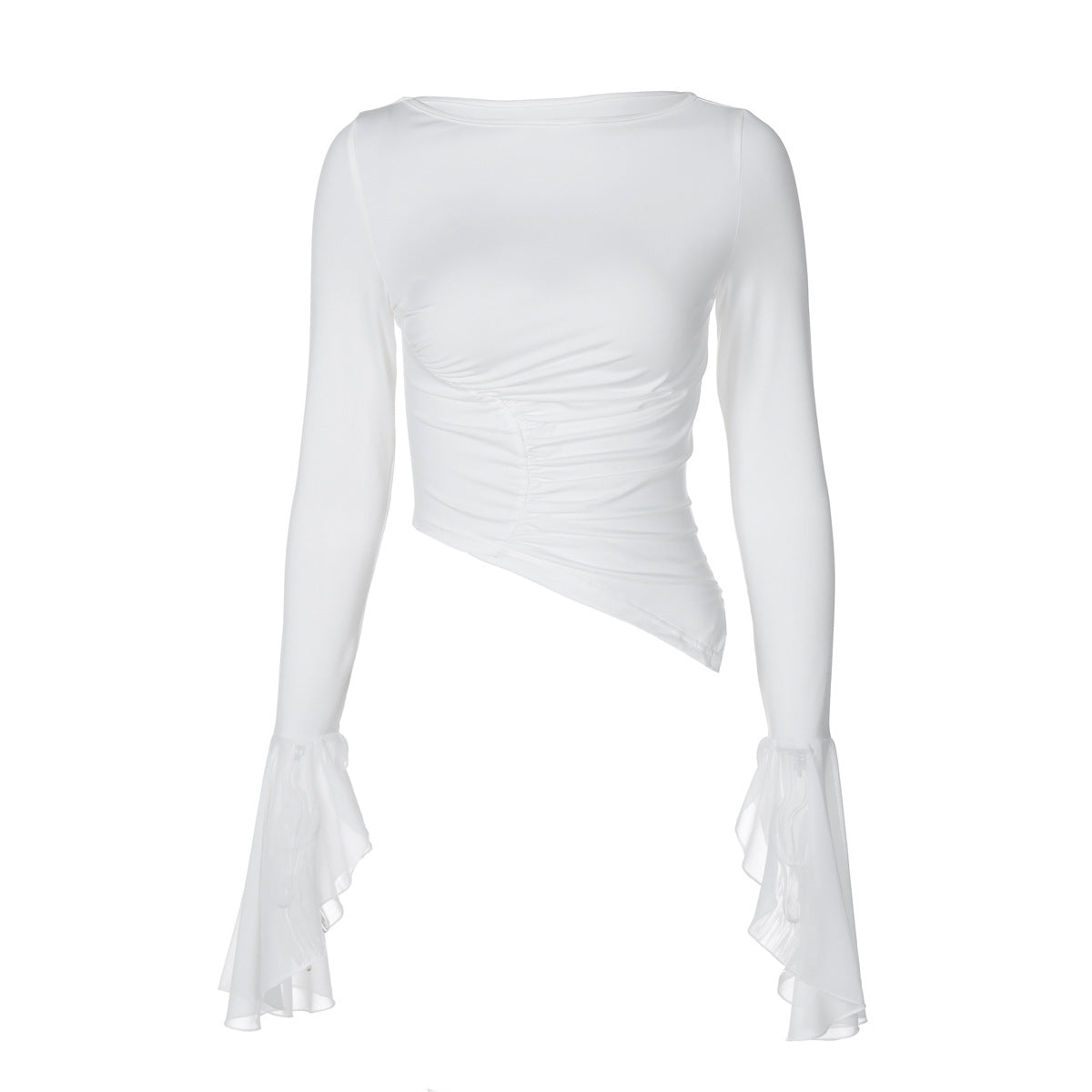 Women's Fashion Personality Tight Pleated Mesh Stitching Tops