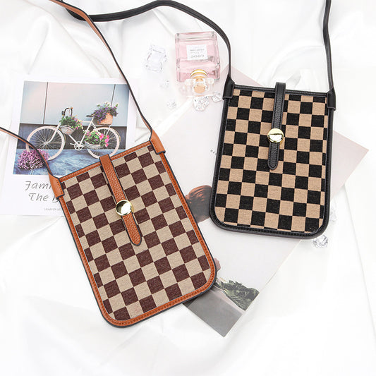 Women's Mobile Female Fashion Thin Plaid Cowhide Phone Bags