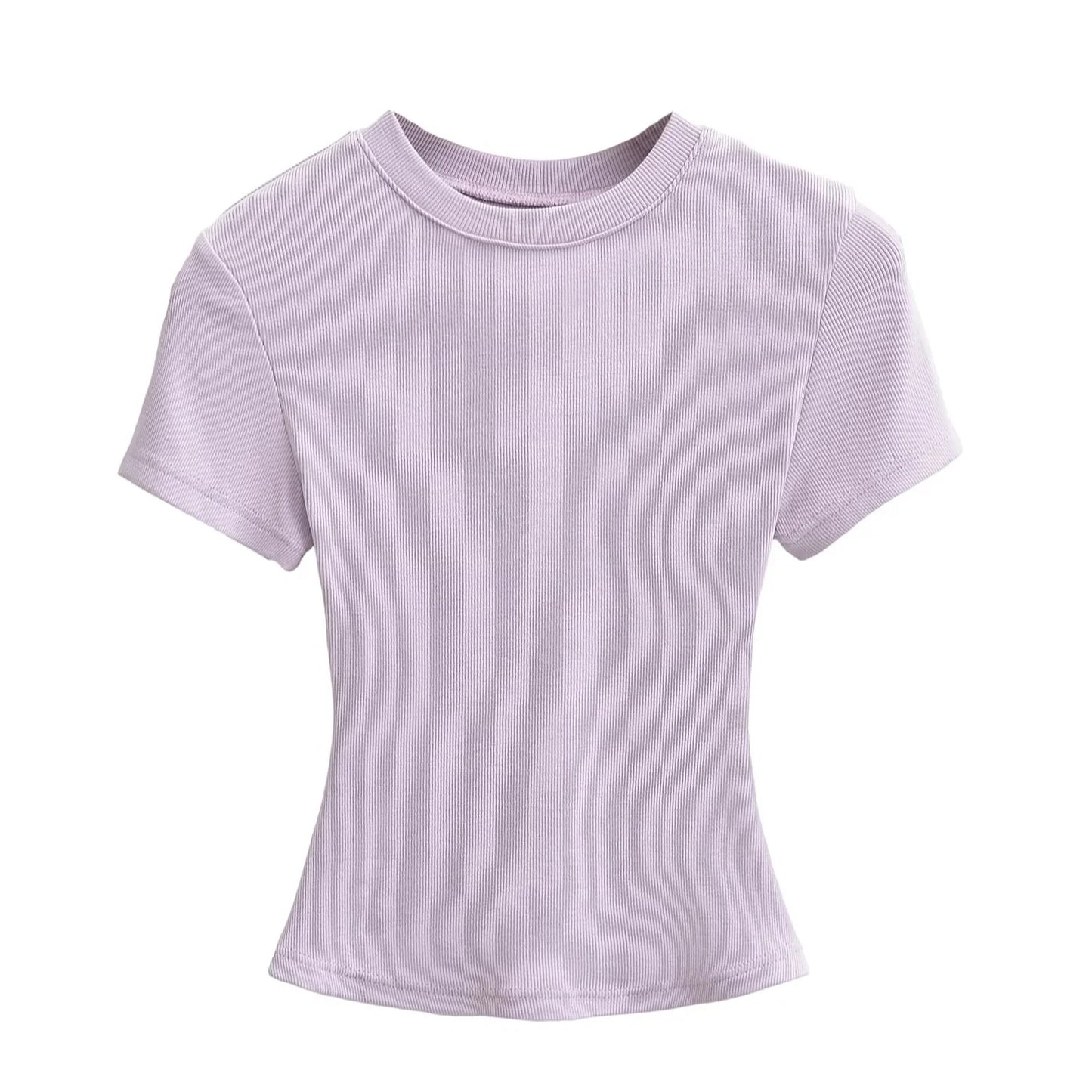 Women's Stretch Round Neck Thread T-shirt Summer High Waist Tight Blouses