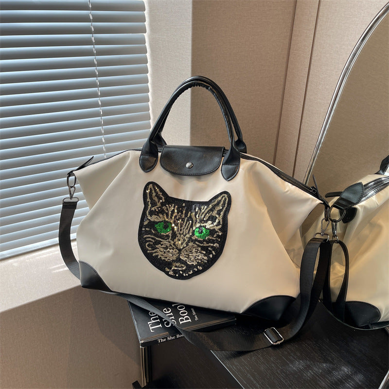 Women's Oversized Portable Cartoon Cat Head Korean Travel Bags