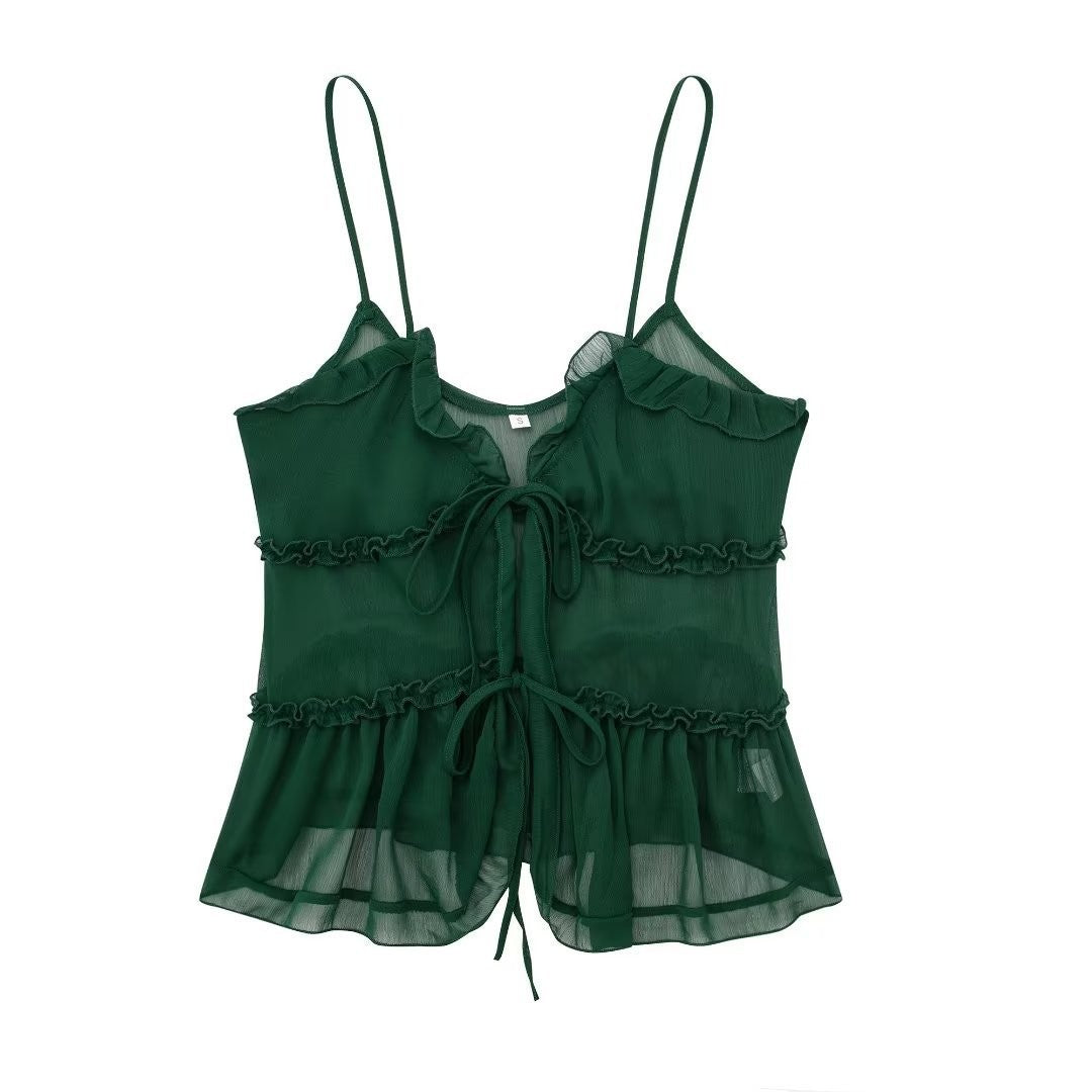 Women's French Sexy Translucent Laminated Decoration Tops