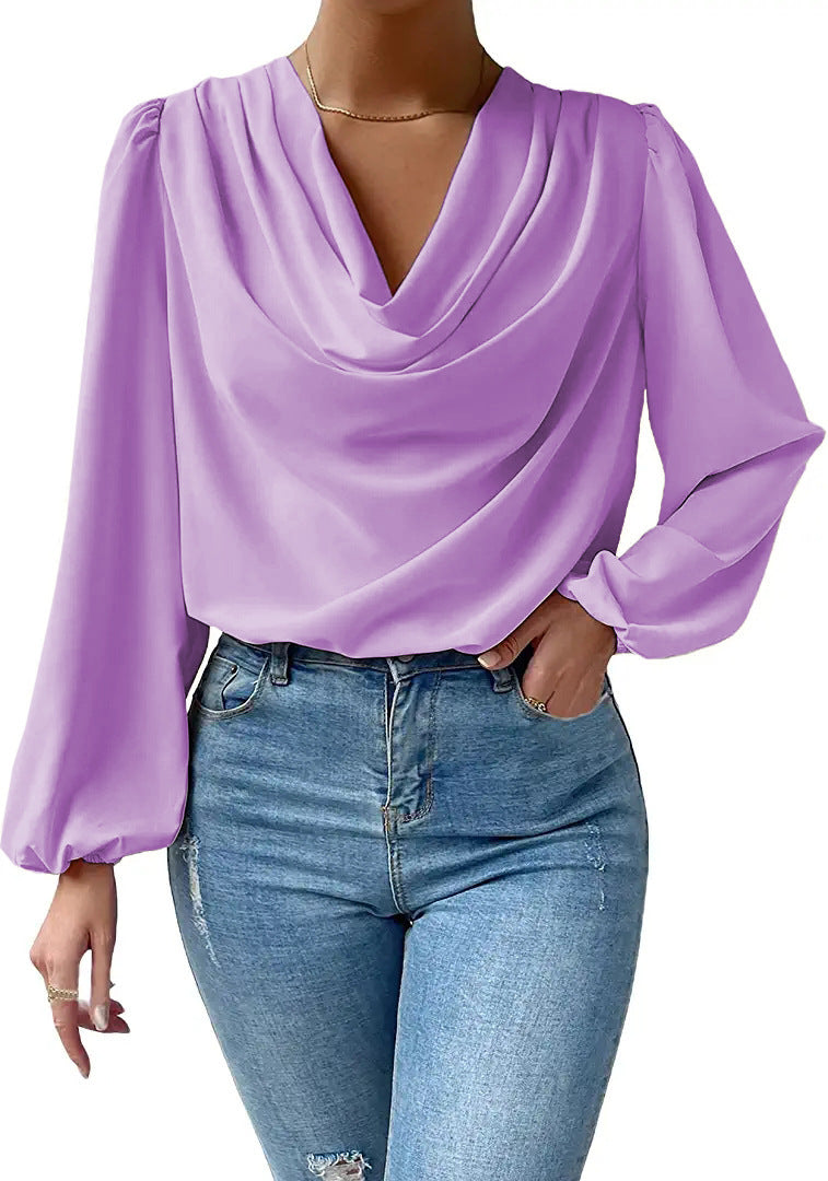 Women's Chiffon Long-sleeved Shirt Loose Draped T-shirt Blouses