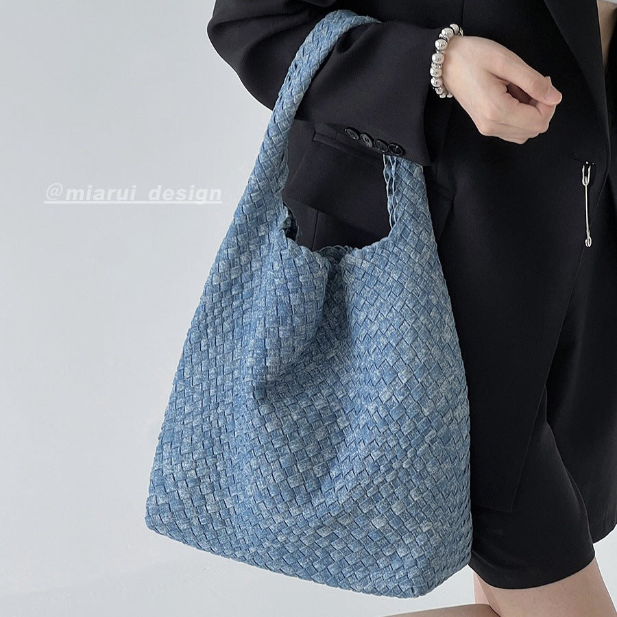 Women's Wind Snowflake Denim Woven Large Capacity Shoulder Bags