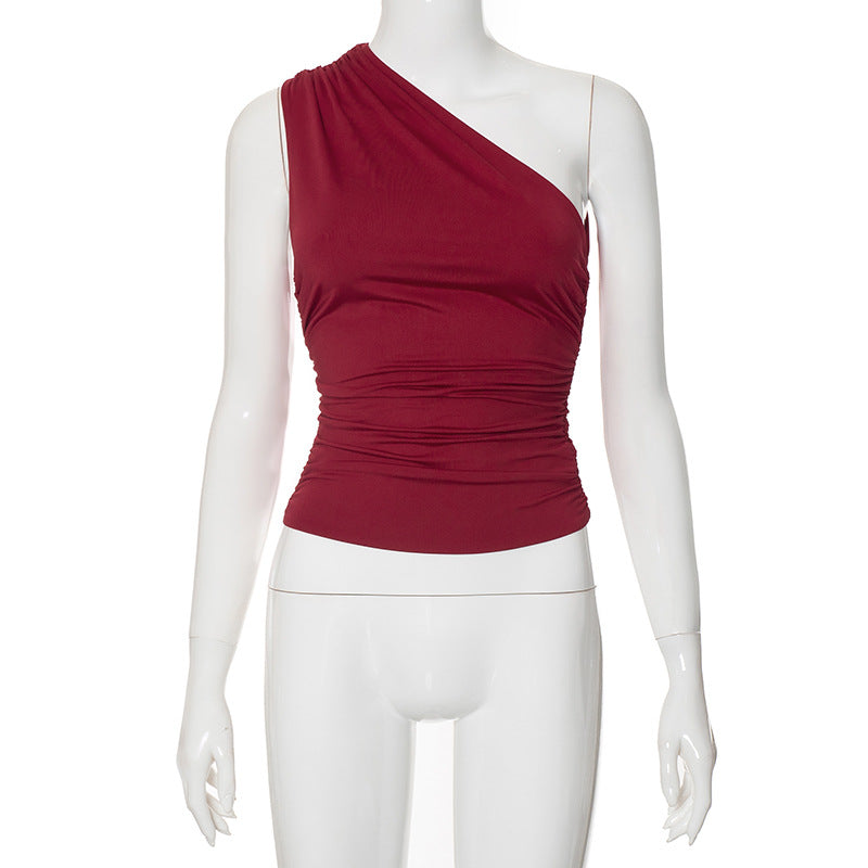 Women's Winter Solid Color Backless Pleated T-shirt Blouses