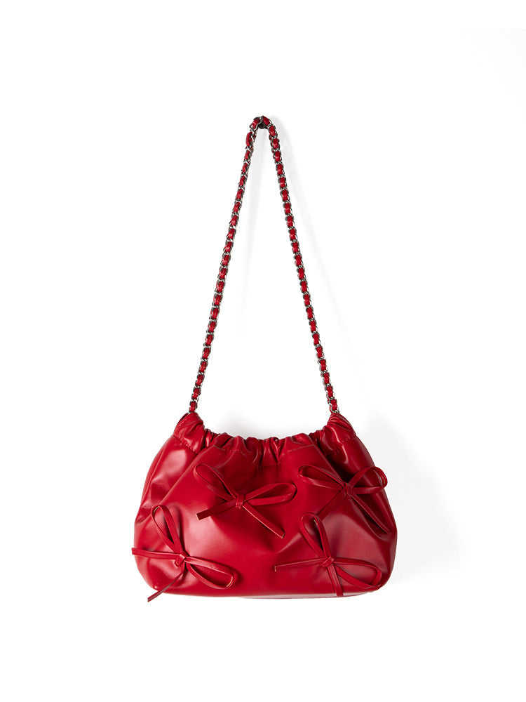 Women's Niche Chain Bow Soft Leather Spring Crossbody Bags