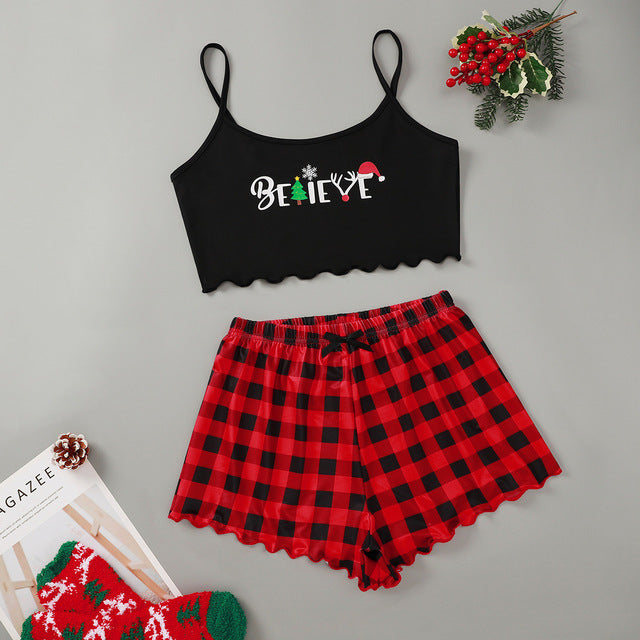 Classic Printed Strap Tube Home Wear Suits