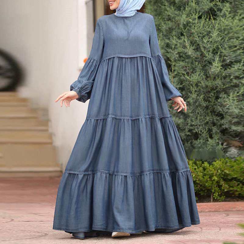 Women's Autumn Muslim Flounced Ruffled Korean Dress Casual Clothing