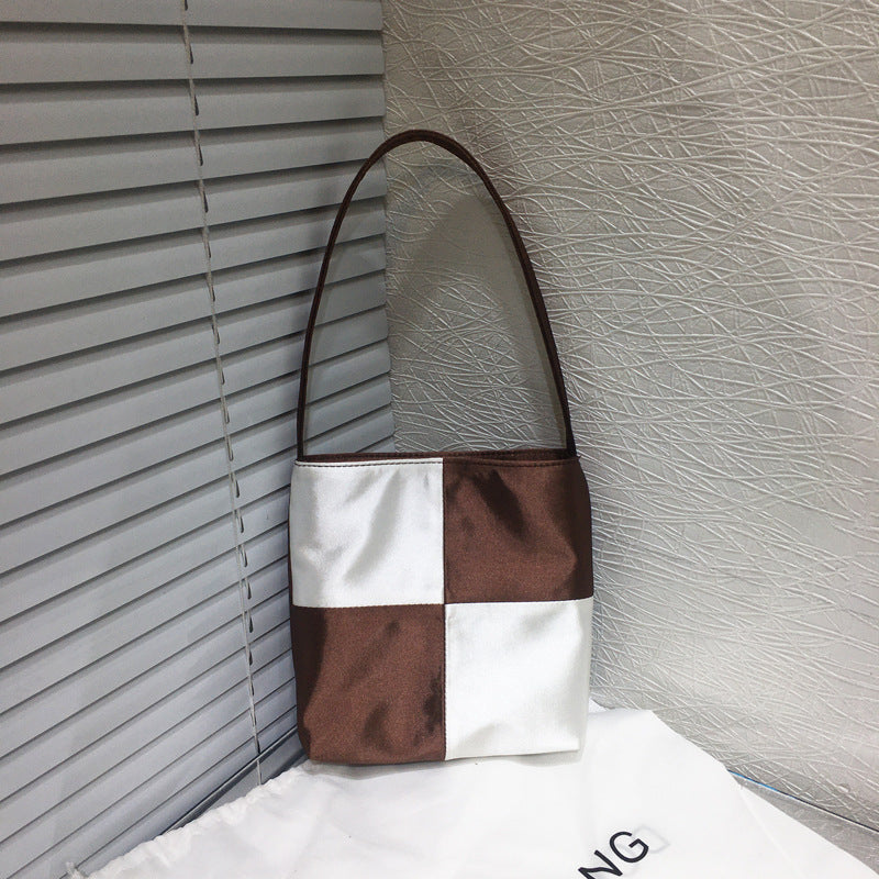 Women's Satin Color Matching Chessboard Plaid Underarm Armpit Bags