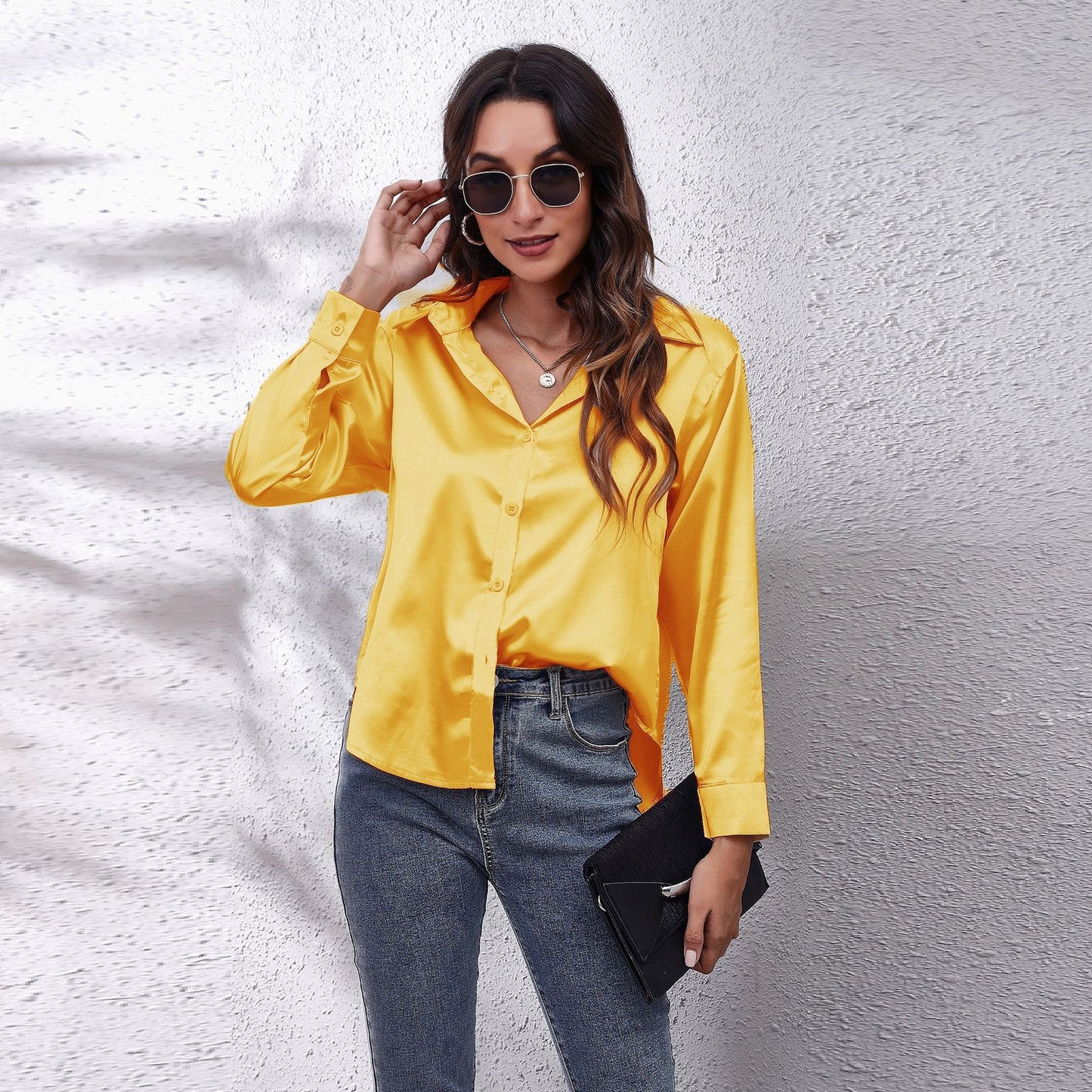 Women's New Popular Satin Shirt Long-sleeved Clothing