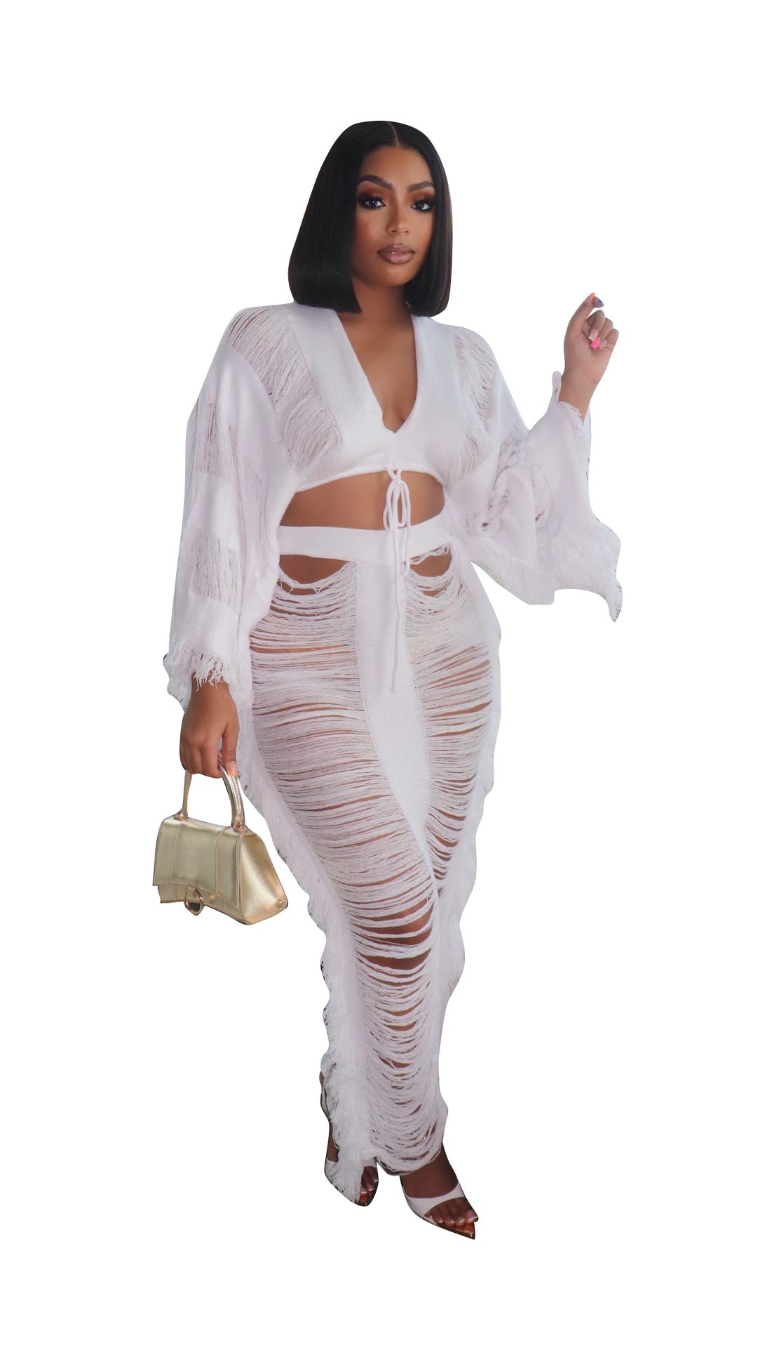Women's Casual Knitted Hollow Long Sleeve Suits