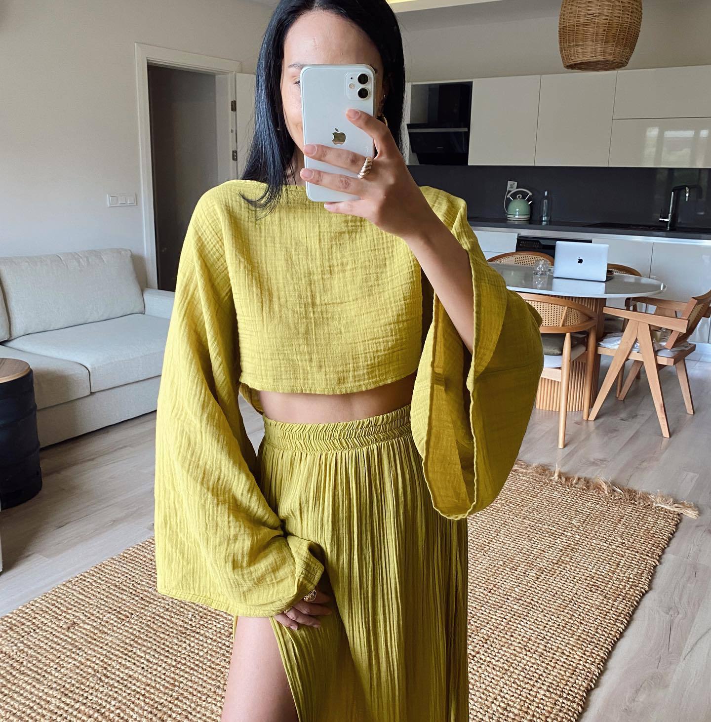 Vacation Linen Blend High Waist Chic Slit Suits