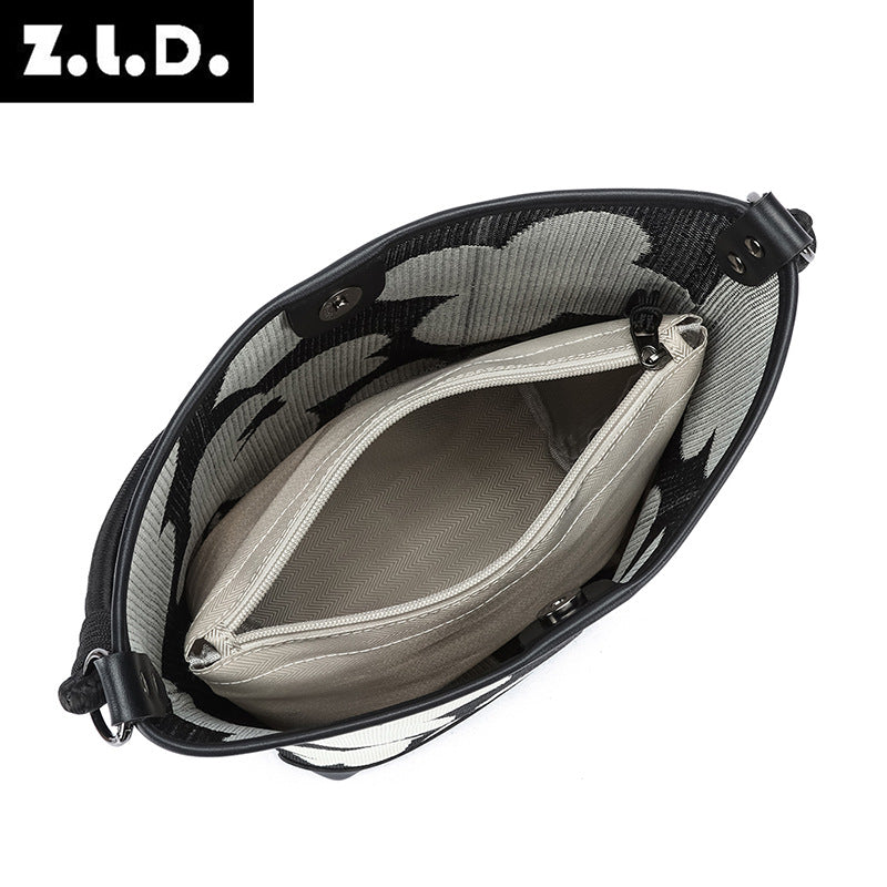 Women's Trendy Striped Portable Fashion Flower Bucket Bags