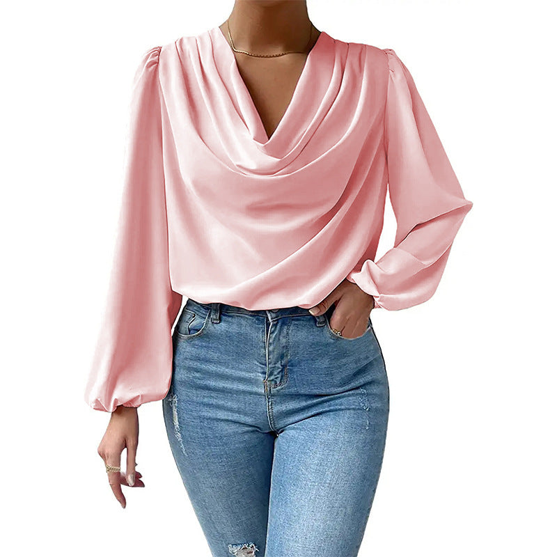 Women's Chiffon Long-sleeved Shirt Loose Draped T-shirt Blouses