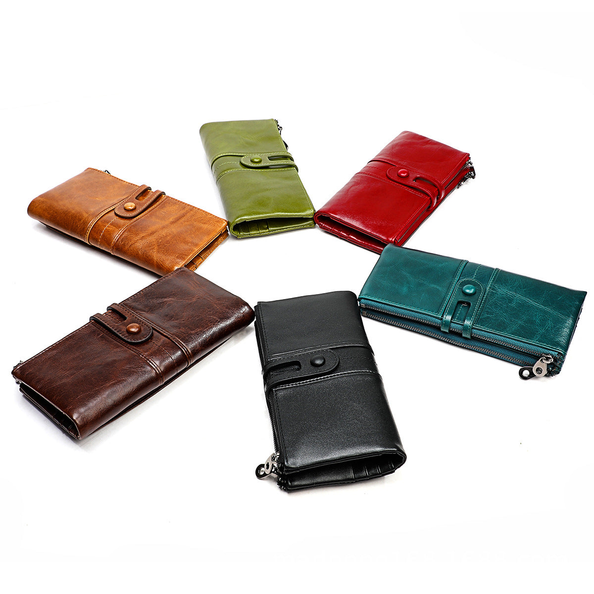 Women's Solid Color High-grade Cowhide Long Billfold Ladies Wallets