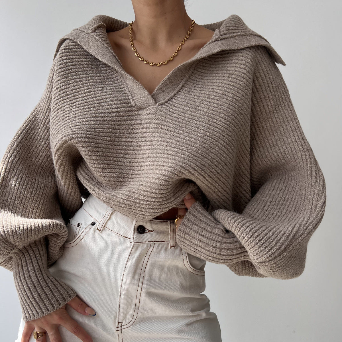 Women's Casual Stylish Knitted Lapel Pullover Sweaters
