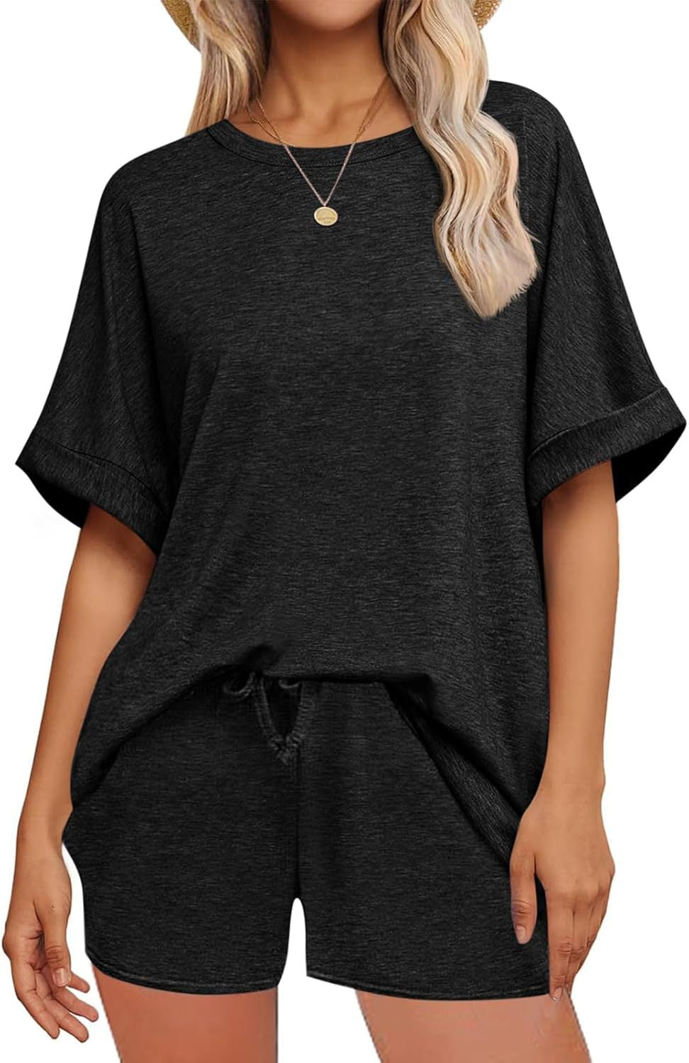 Summer Casual Batwing Sleeve T-shirt Drawstring Suits