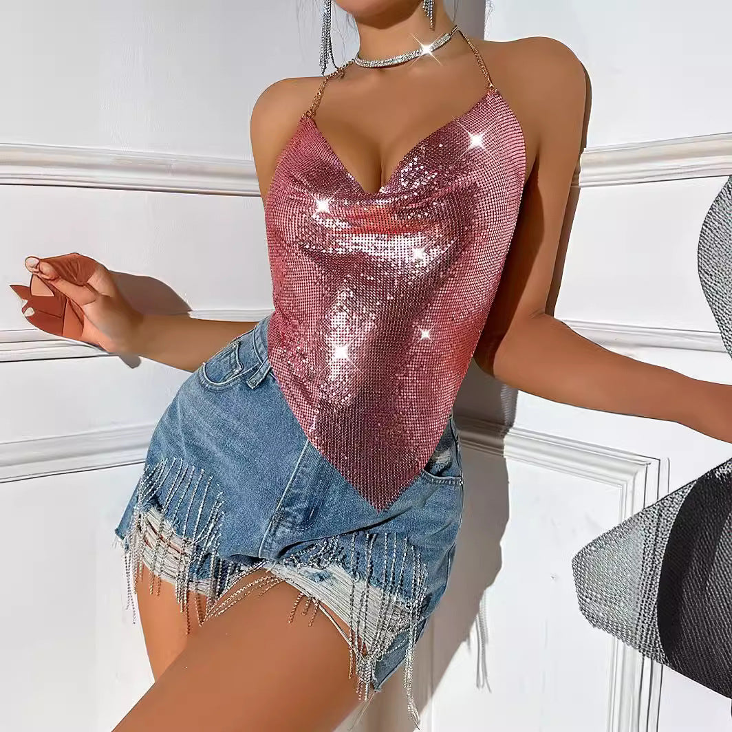 Women's Nightclub Sexy Backless Metal Chain Tube Tops