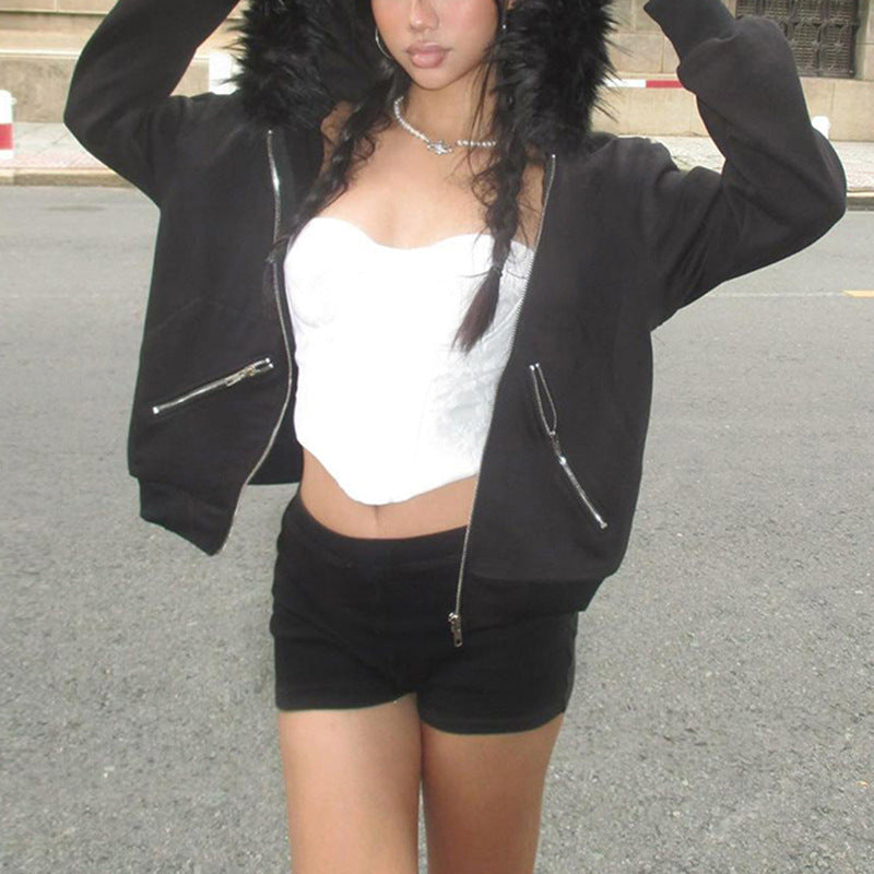 Women's Fur Collar Hooded Loose-fitting Casual Pullover Sweaters