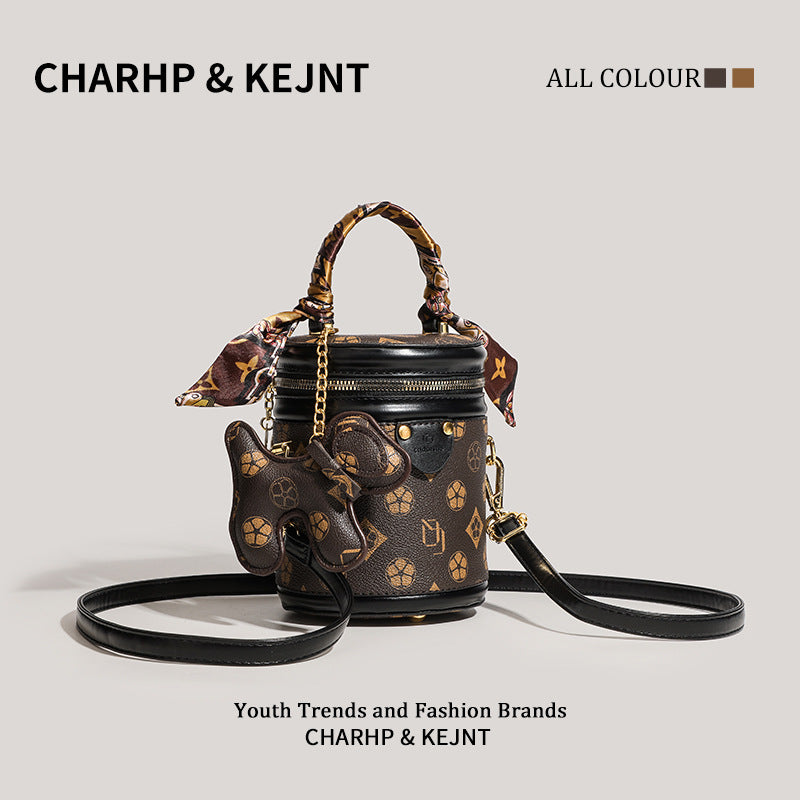 Women's Retro Printed Fashionable Round Cylindrical Fortune Bags