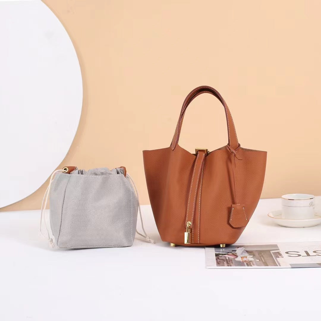 Women's Vegetable Basket Design First Layer Cowhide Large Handbags