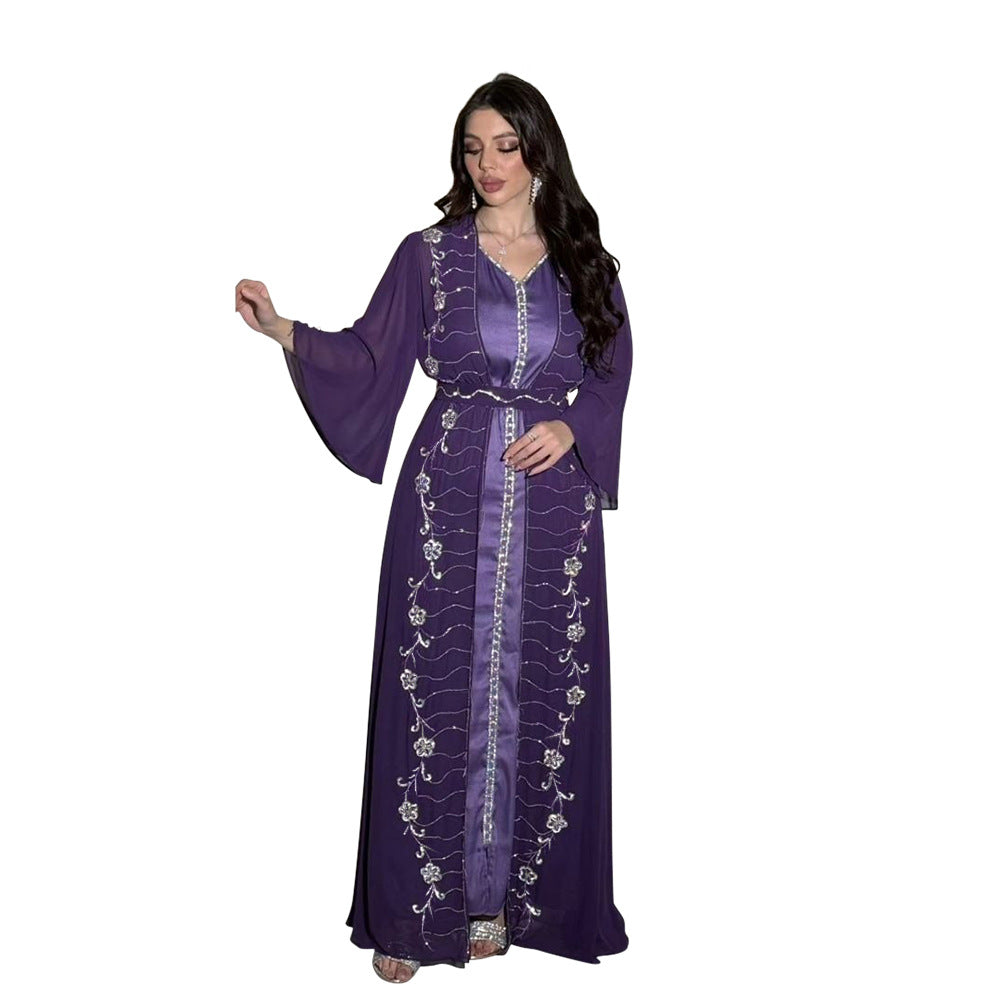 Beautiful Dress Chiffon Rhinestone Muslim Robe Clothing