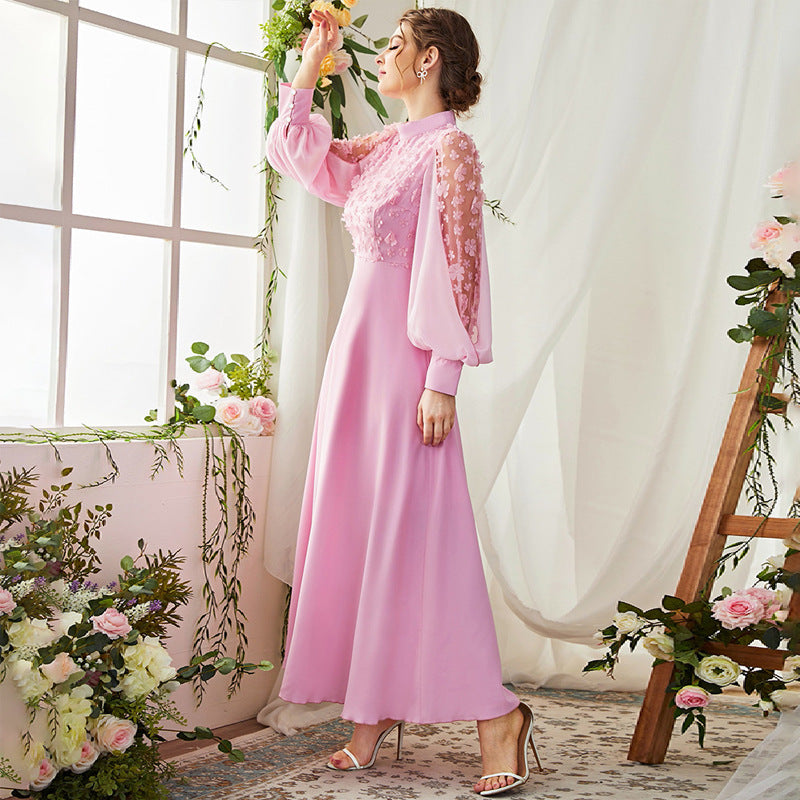 Women's Wear Applique Bubble Long Sleeve Big Dresses