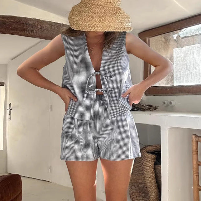 Pretty Stylish Casual Plaid Elastic Waist Suits