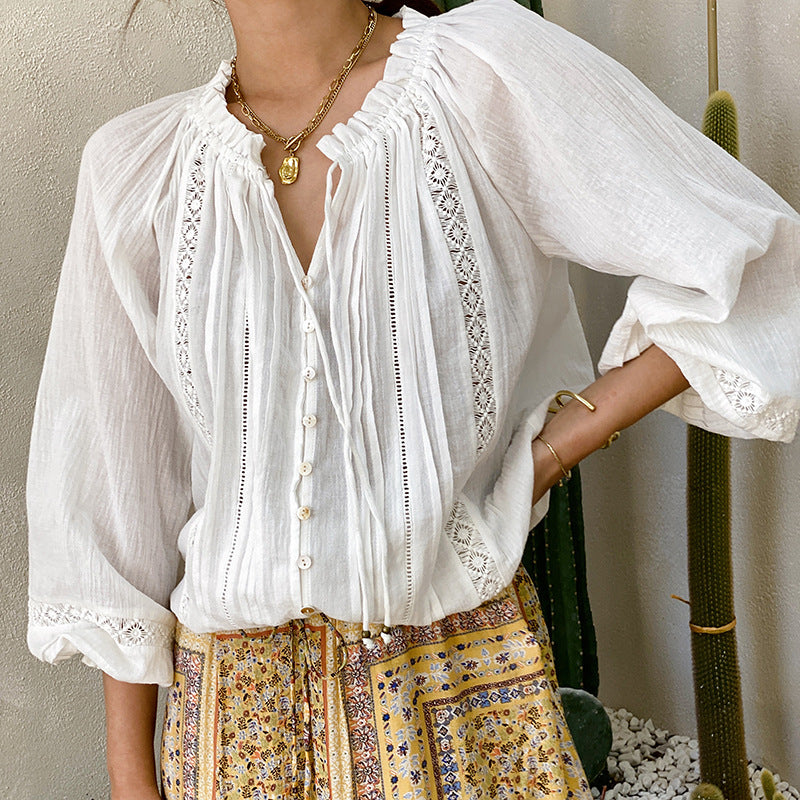 Women's Design Long-sleeved Shirt French Style White Blouses