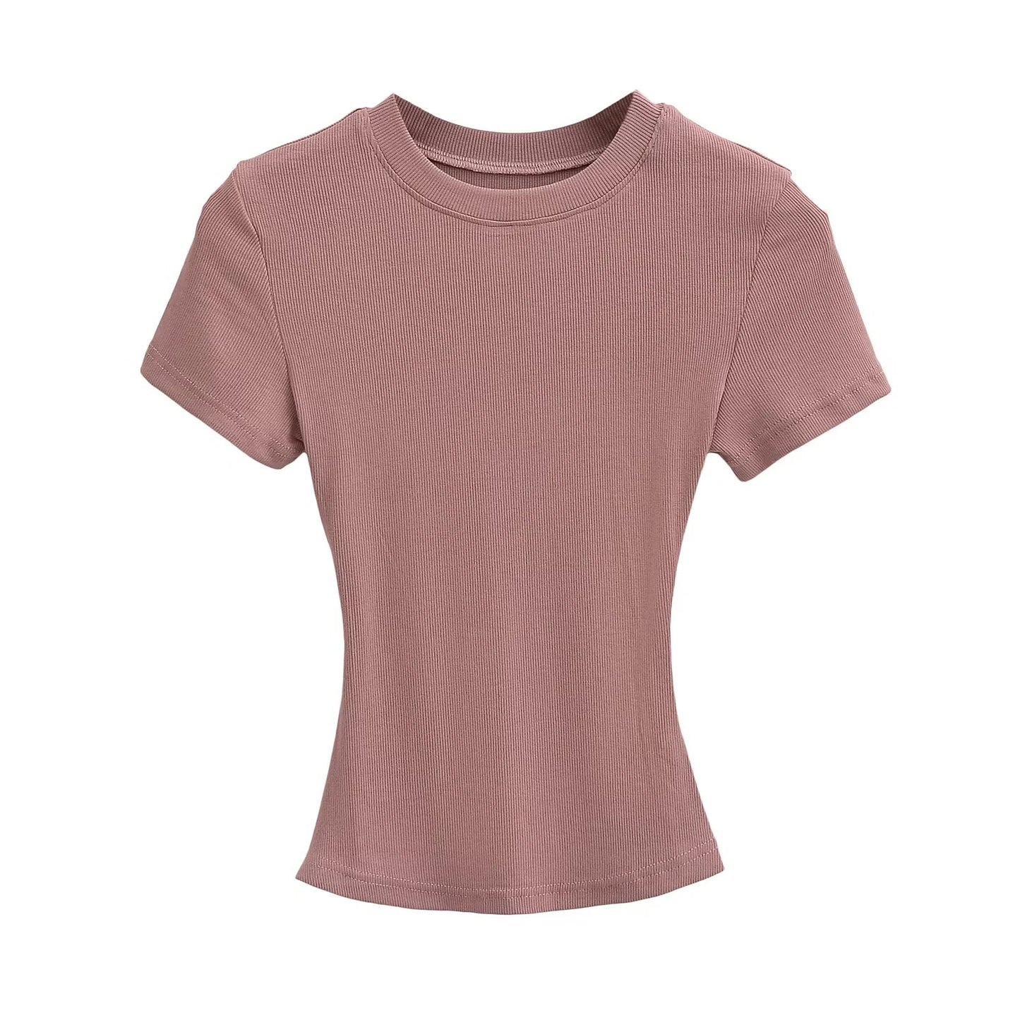 Women's Stretch Round Neck Thread T-shirt Summer High Waist Tight Blouses