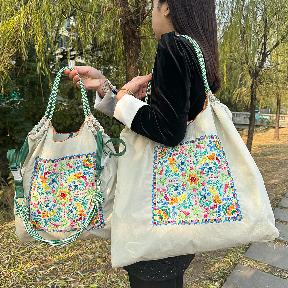 Nylon Needle Embroidered Fashion Commuter Large Capacity College Women's Shoulder Bag