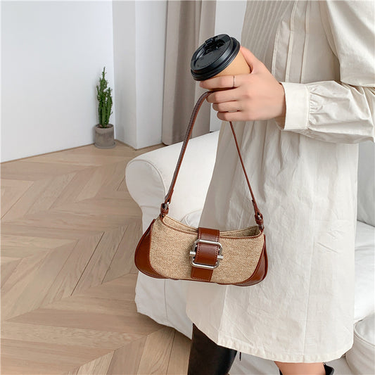 Women's Sense Color Contrast Patchwork Baguette Fashion Shoulder Bags